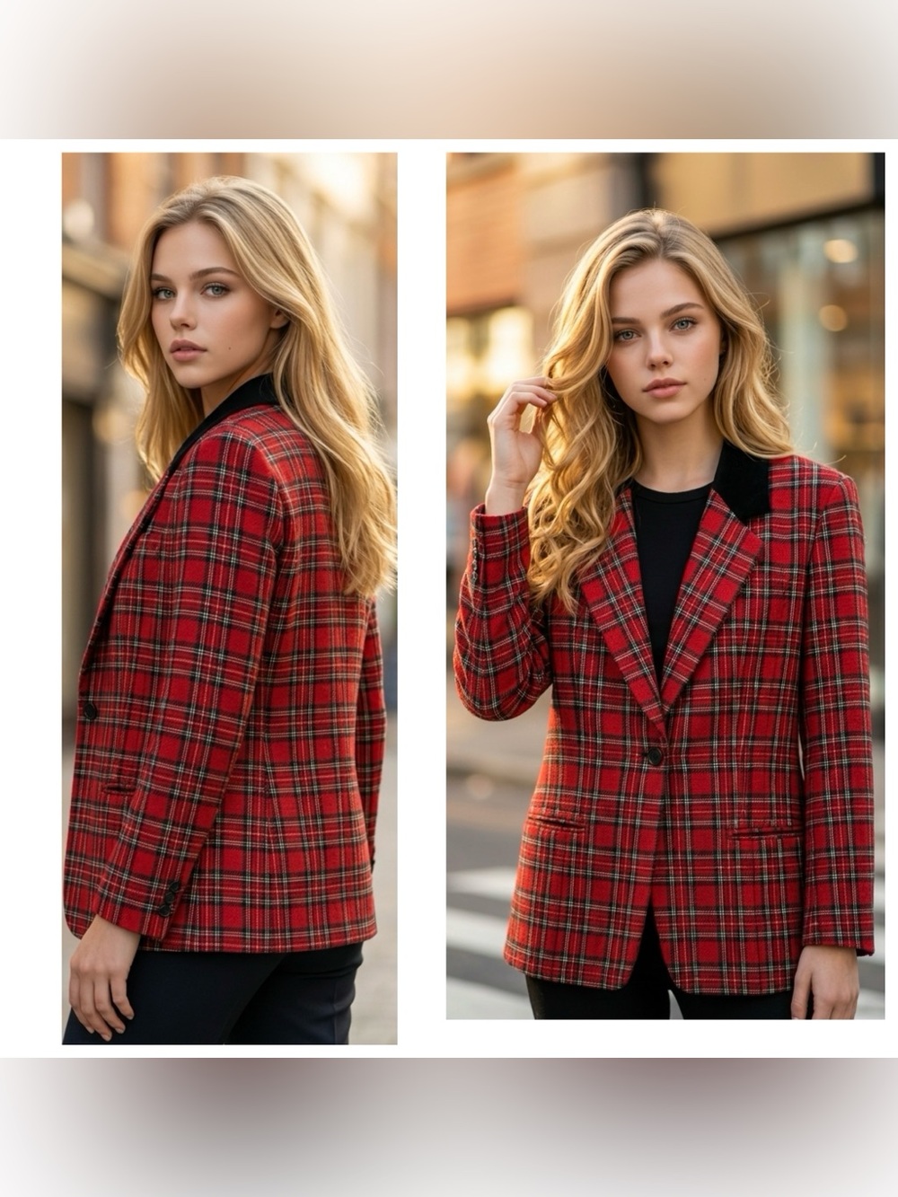 Sag Harbor vintage 90s Women Sz 10P wool-blend red tartan plaid lined blazer